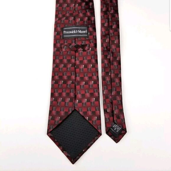 Preswick & Moore 100% Silk Red & Black Checked Tie - Picture 3 of 4
